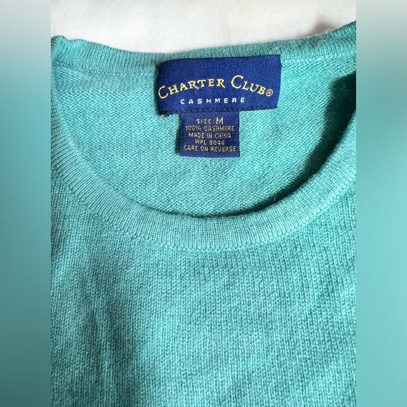CHARTER CLUB Aqua blue 💯 Cashmere crew‎ neck sweater size M - Picture 9 of 12